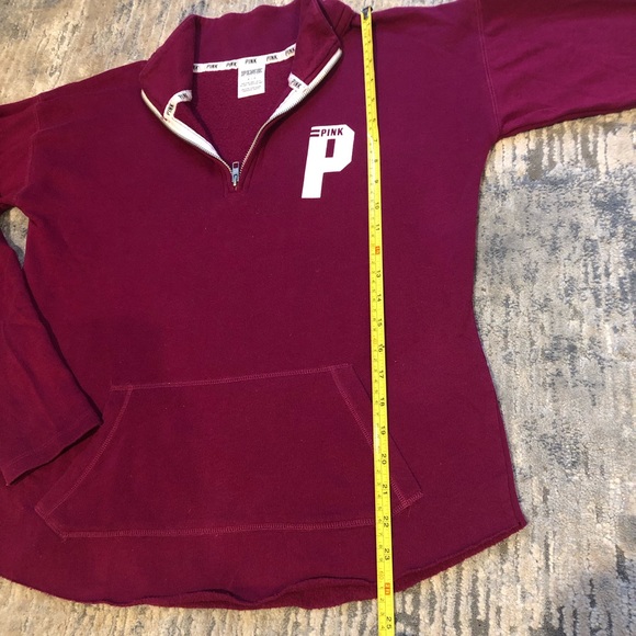 PINK brand quarter zip deep magenta color sweatshirt small front pouch pocket - Picture 7 of 7